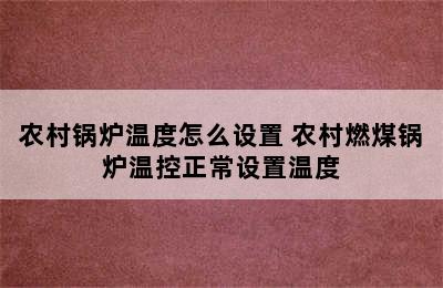 农村锅炉温度怎么设置 农村燃煤锅炉温控正常设置温度